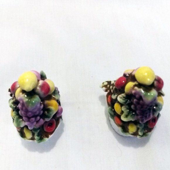 Vintage Pair Of Miniature-Maruri Masterpiece China Fruit Topiaries-Fruit Baskets - Picture 5 of 8
